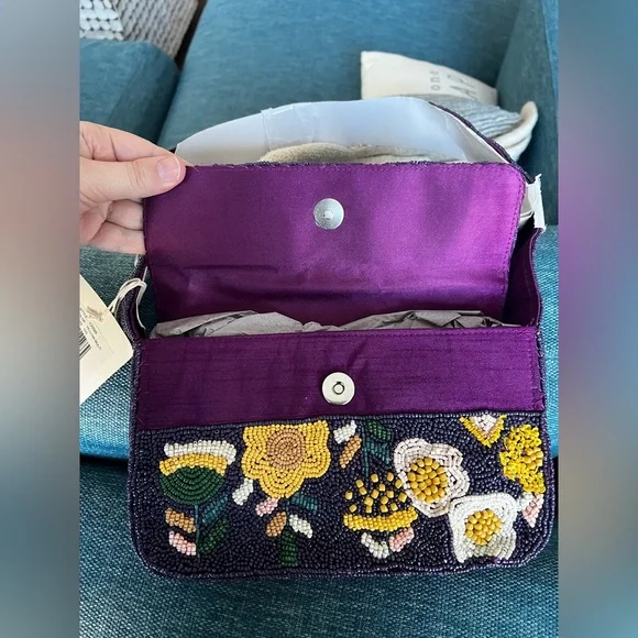 NWT Sol and Mer Floral Purple Beaded Women's Bag - Picture 6 of 8